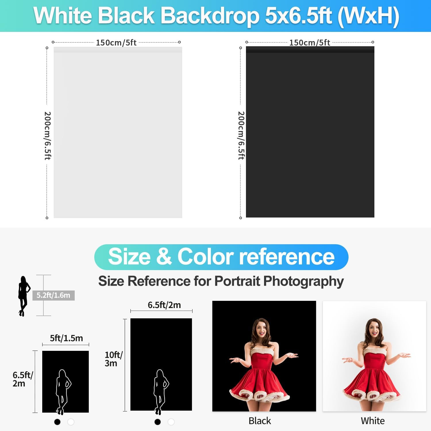 Black White Backdrop Screen with Stand Kit for Photo Video Studio Filming 5X6.5f