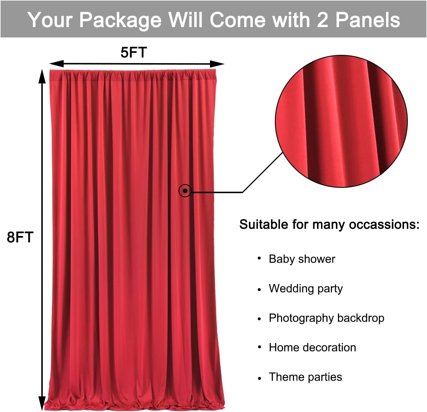 10ft x 8ft Wrinkle Free Red Backdrop Curtains for Parties, Polyester Photo Ba…
