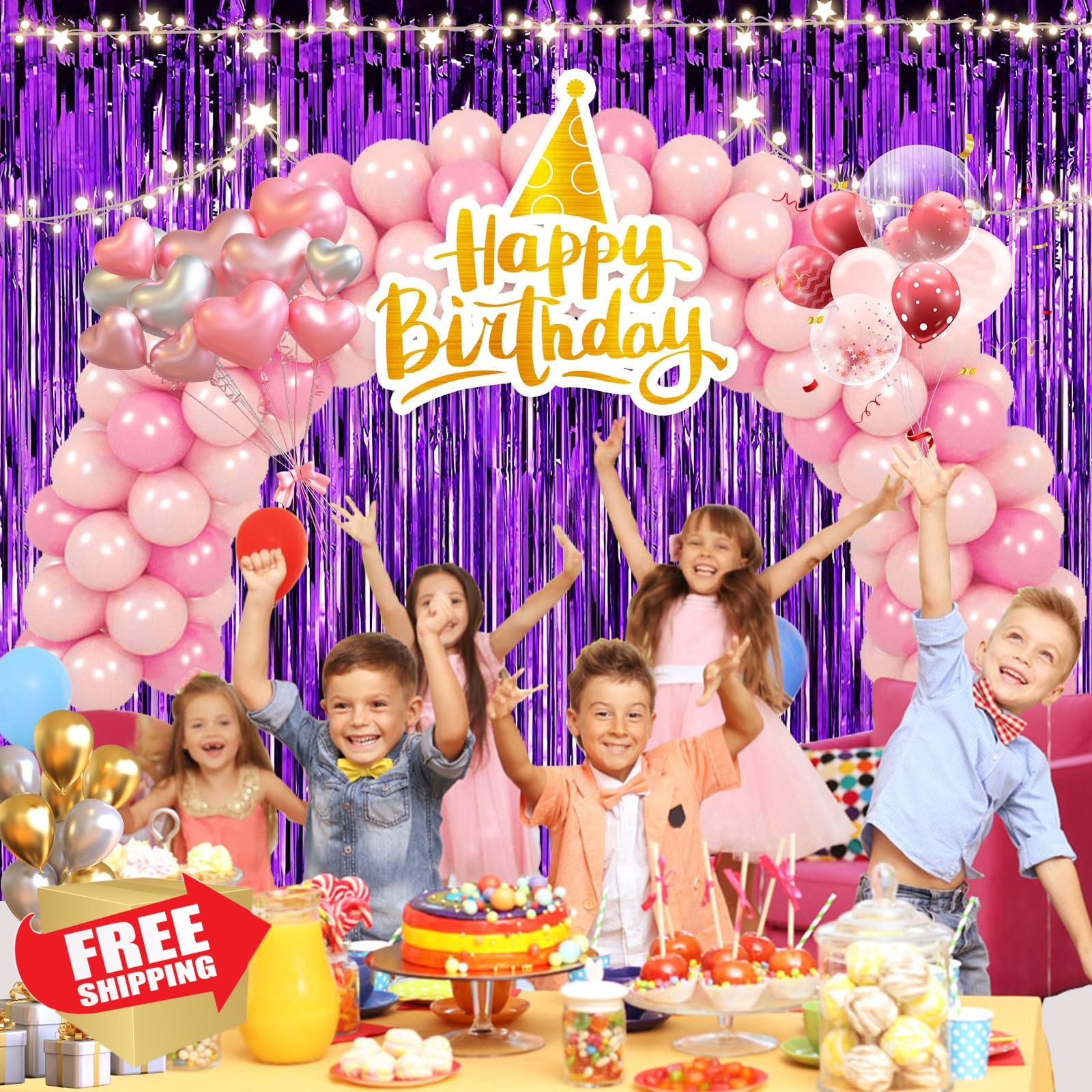Yighaw Tinsel Curtain Backdrop Purple 3.28ft x 6.56ft