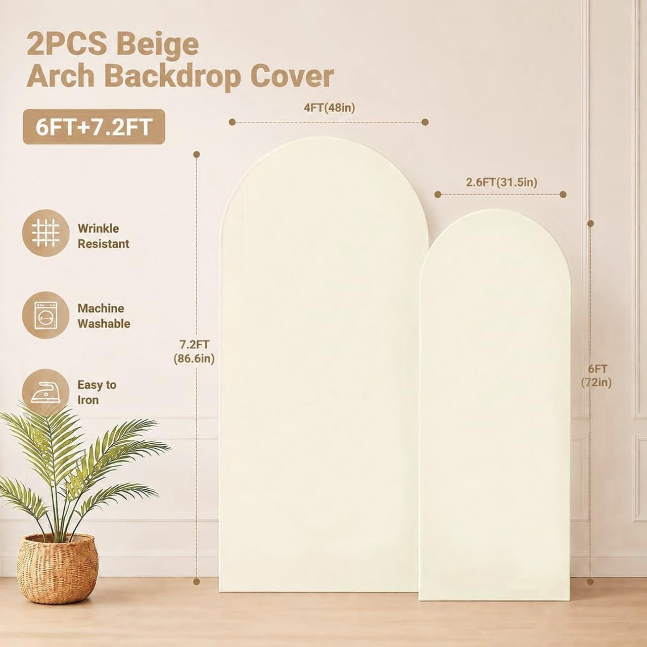 Beige Arch Covers 7.2 and 6Ft Wedding Arch Backdrop Cover Set of 2 Baby Shower B
