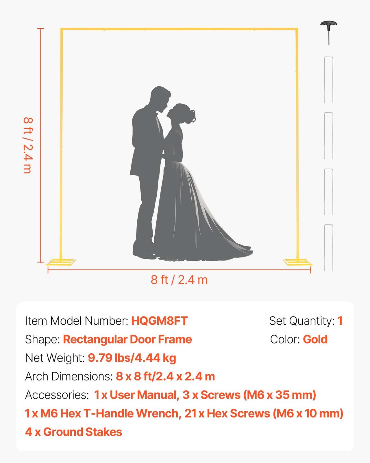 Strong 8x8ft Gold Metal Arch with Bend-Proof Frame for All Occasions