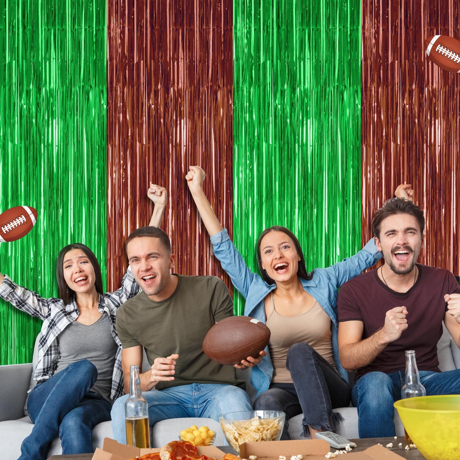2 Pack Football Party Decorations, 3.28 FT x 7.05 2 PCS, Brown Green