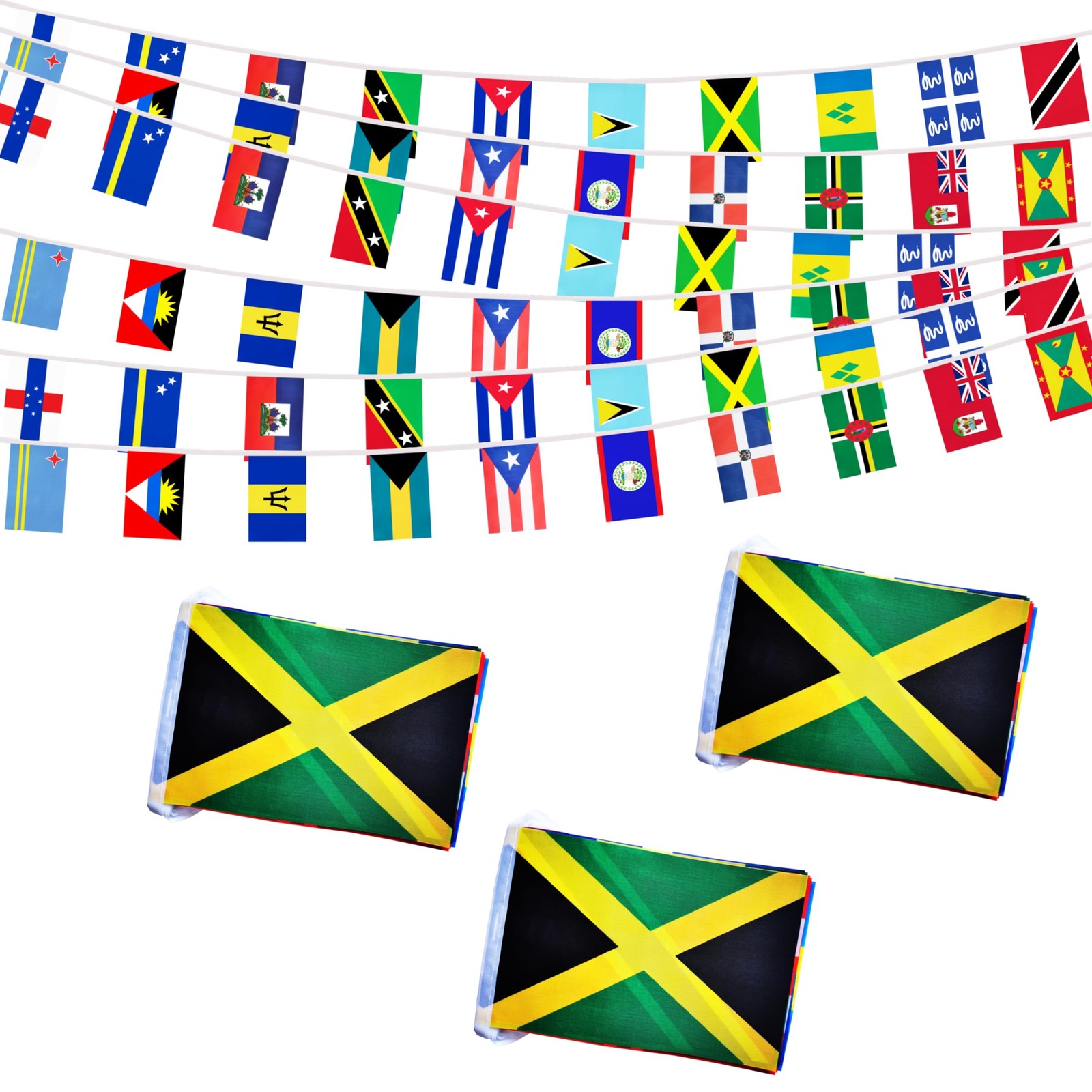3 Pack 20 Caribbean Countries Small String Flags, 90 Feet 60 Pcs Caribbean Na…