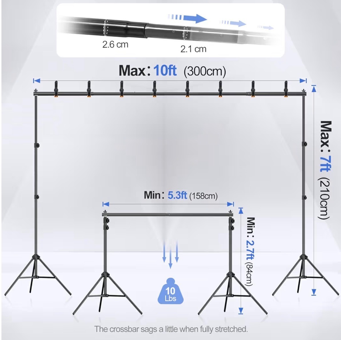 EMART 10x7ft Adjustable Photo Backdrop Stand Kit with Clamps Sandbags Carry Bag