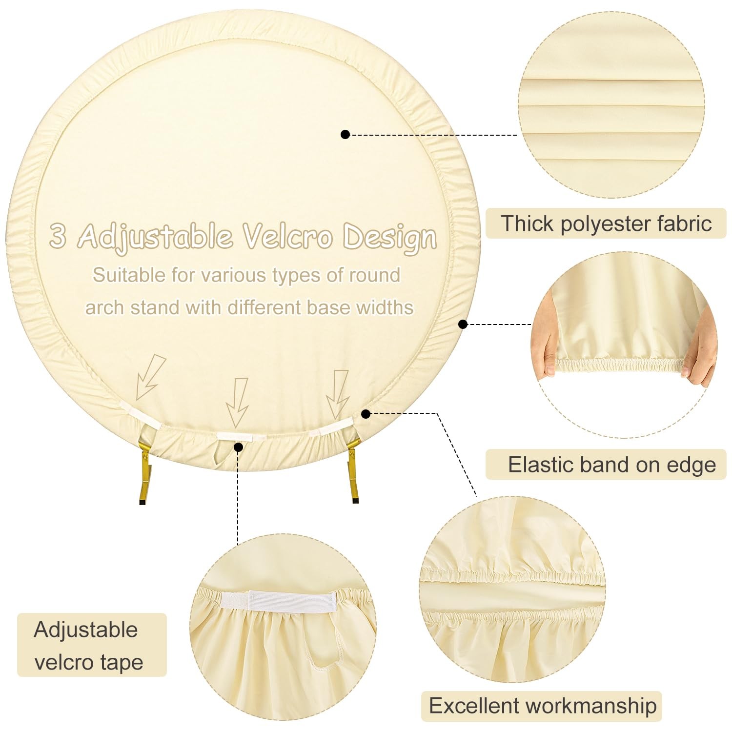 6.6FT Round Wedding Arch Cover for 6.6FT Circle Arch Stand, Thick Polyester F…