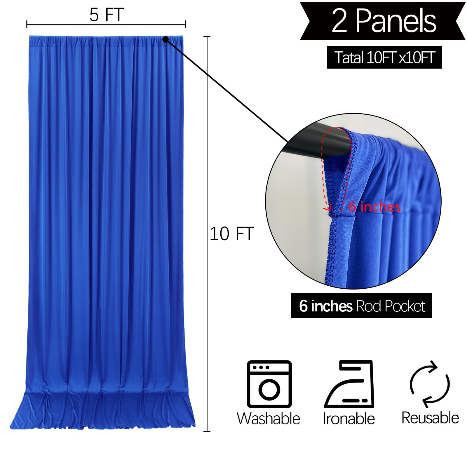 10x10FT Wrinkle Free Royal Blue Backdrop Curtains for Parties Blue Curtain Ba…