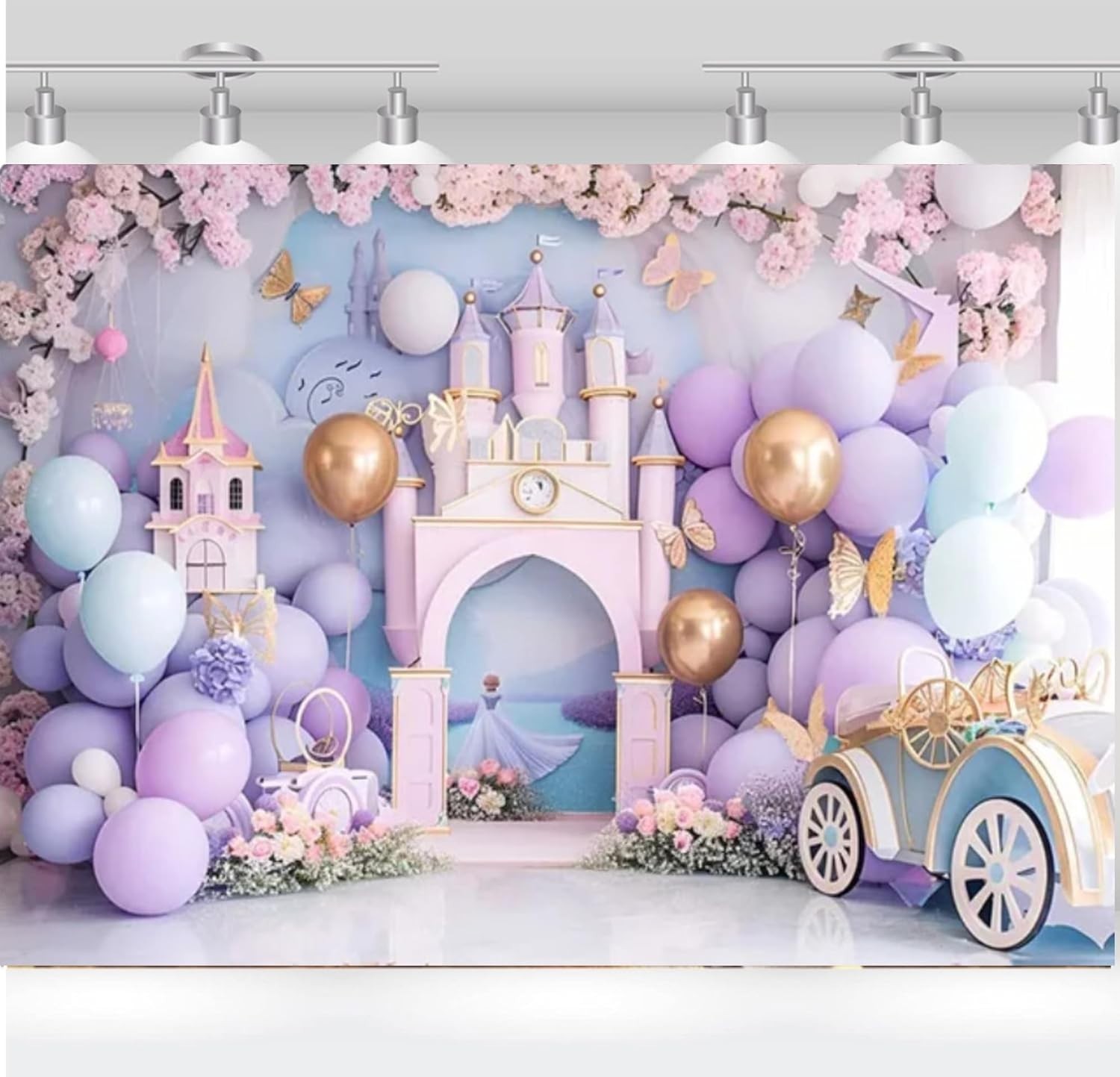 Princess Castle Backdrop Photography Flower Pink Floor Decorations Girls 1st …