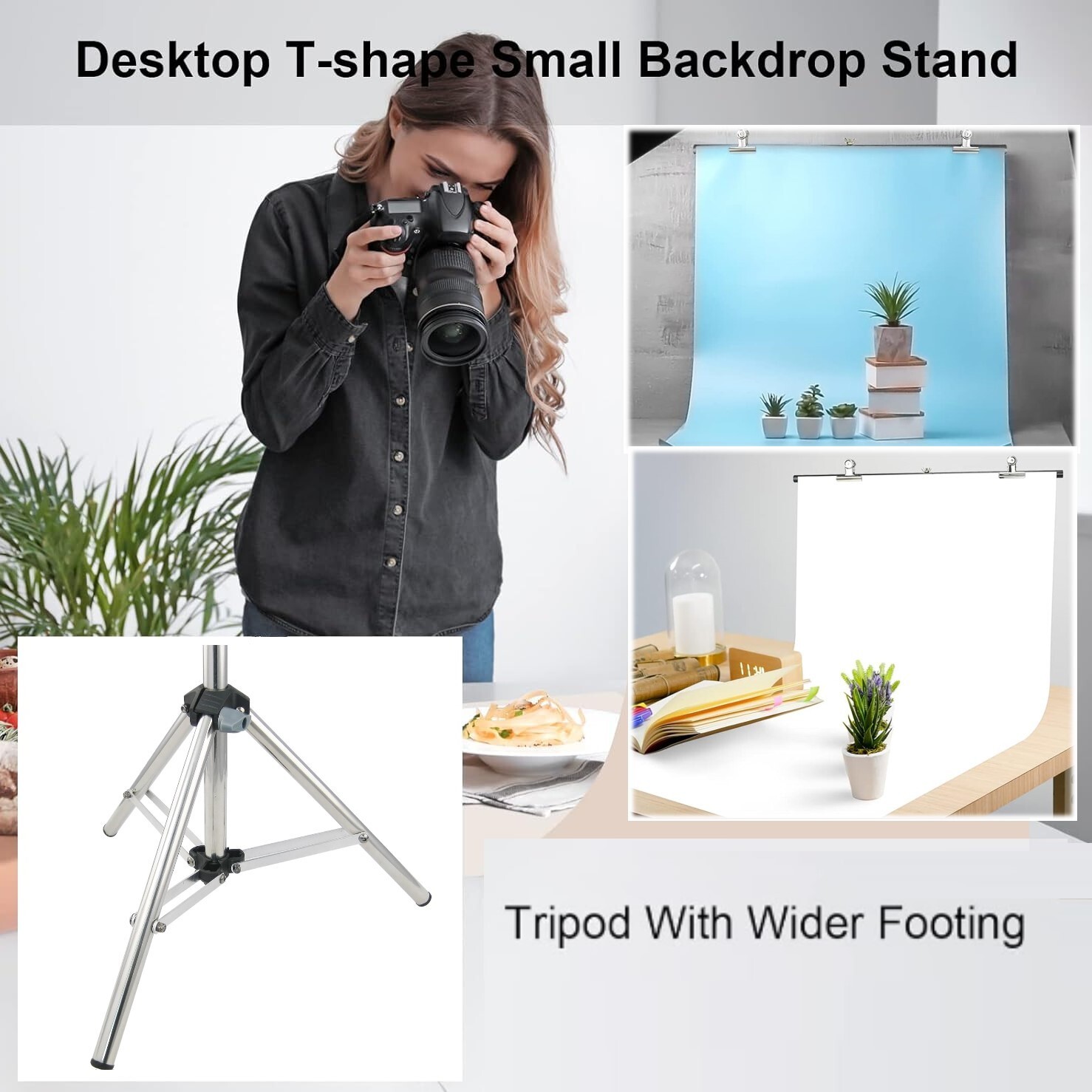LINCO Table Top Photo Backdrop Support Stand 2.2×2.6ft Green/White/Black Screen