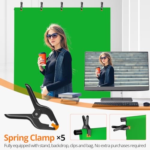 Green Screen Backdrop Kit, 5×7ft Portable Greenscreen Background 5x7ft green