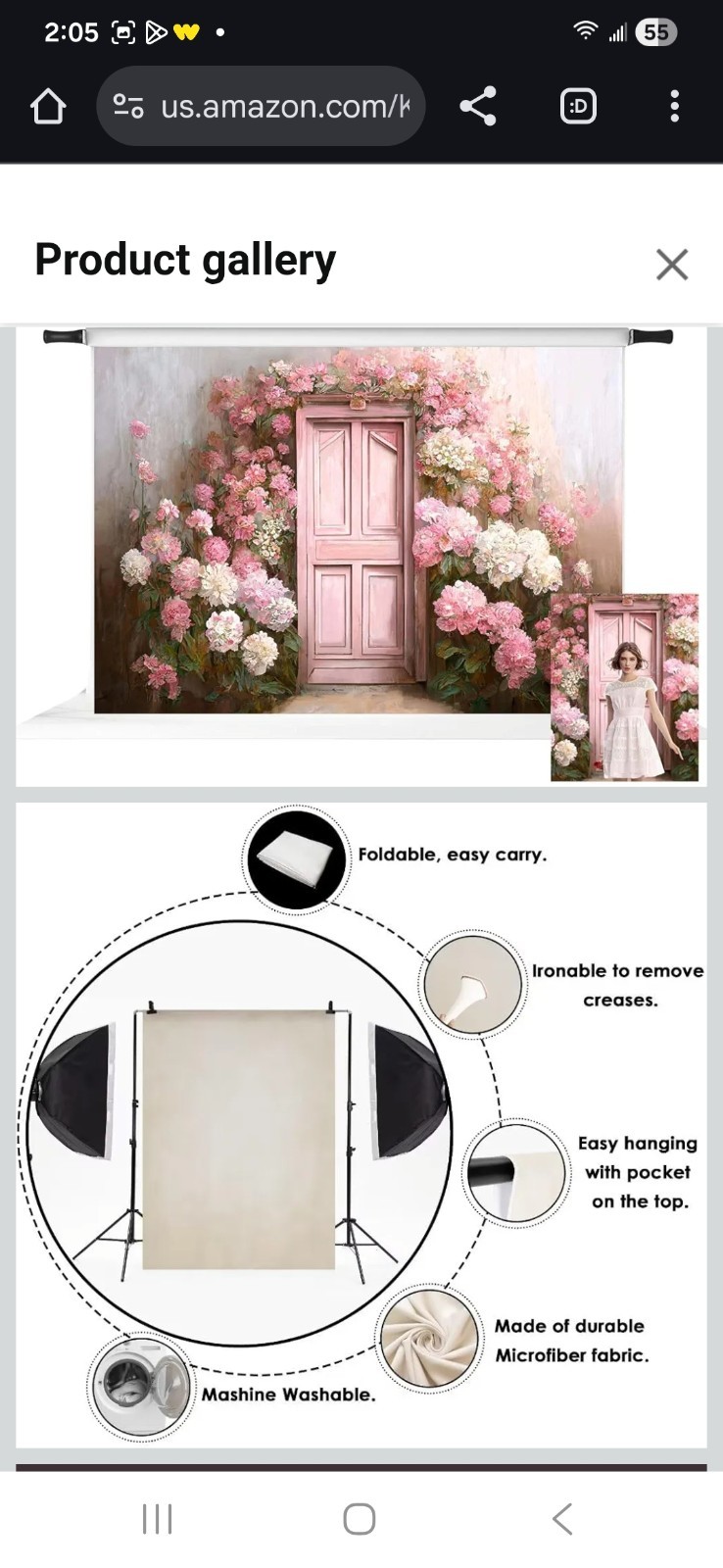 Kate 7x5ft Pink Floral Door Photography Backdrop Microfiber Studio Background
