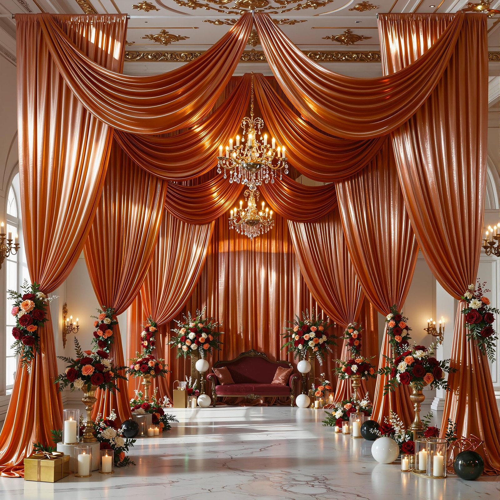 40x10ft Terracotta Glitter Backdrop Curtain W5 x H10′(8 Panels),