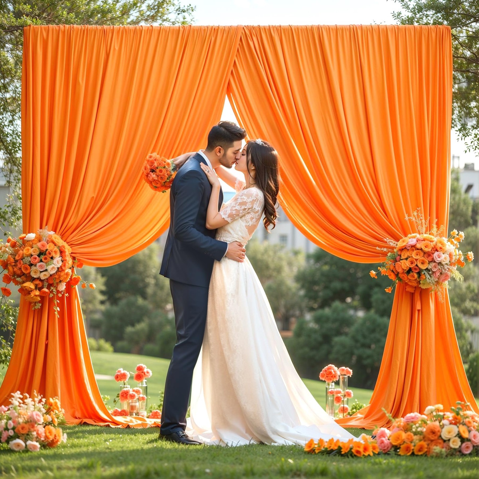 8x10ft Orange Backdrop Curtains Wrinkle Free Polyester Photography 2 PCS