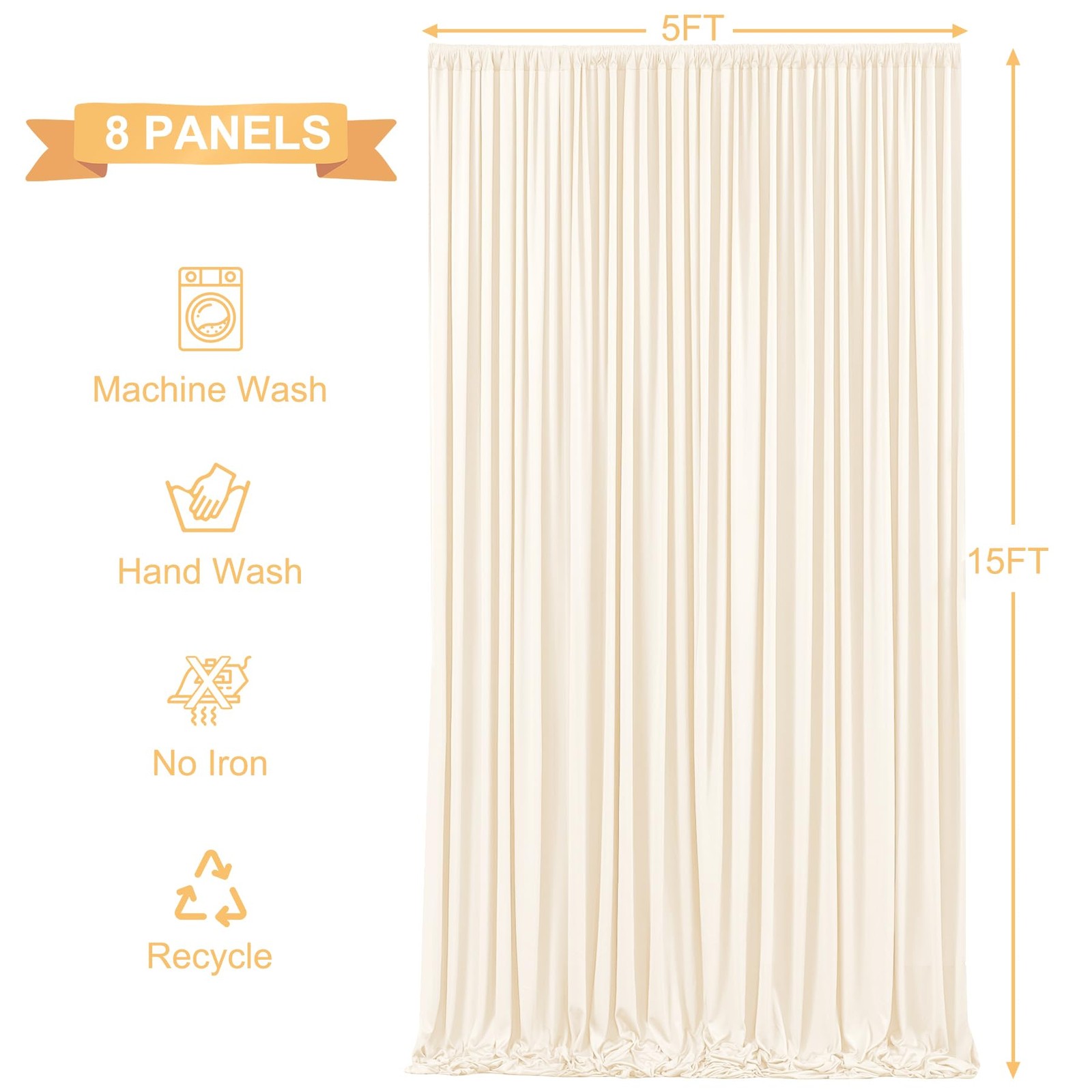 40ft x 15ft Champagne Wrinkle Free 5′(W) x 15′(H), 8 panels,