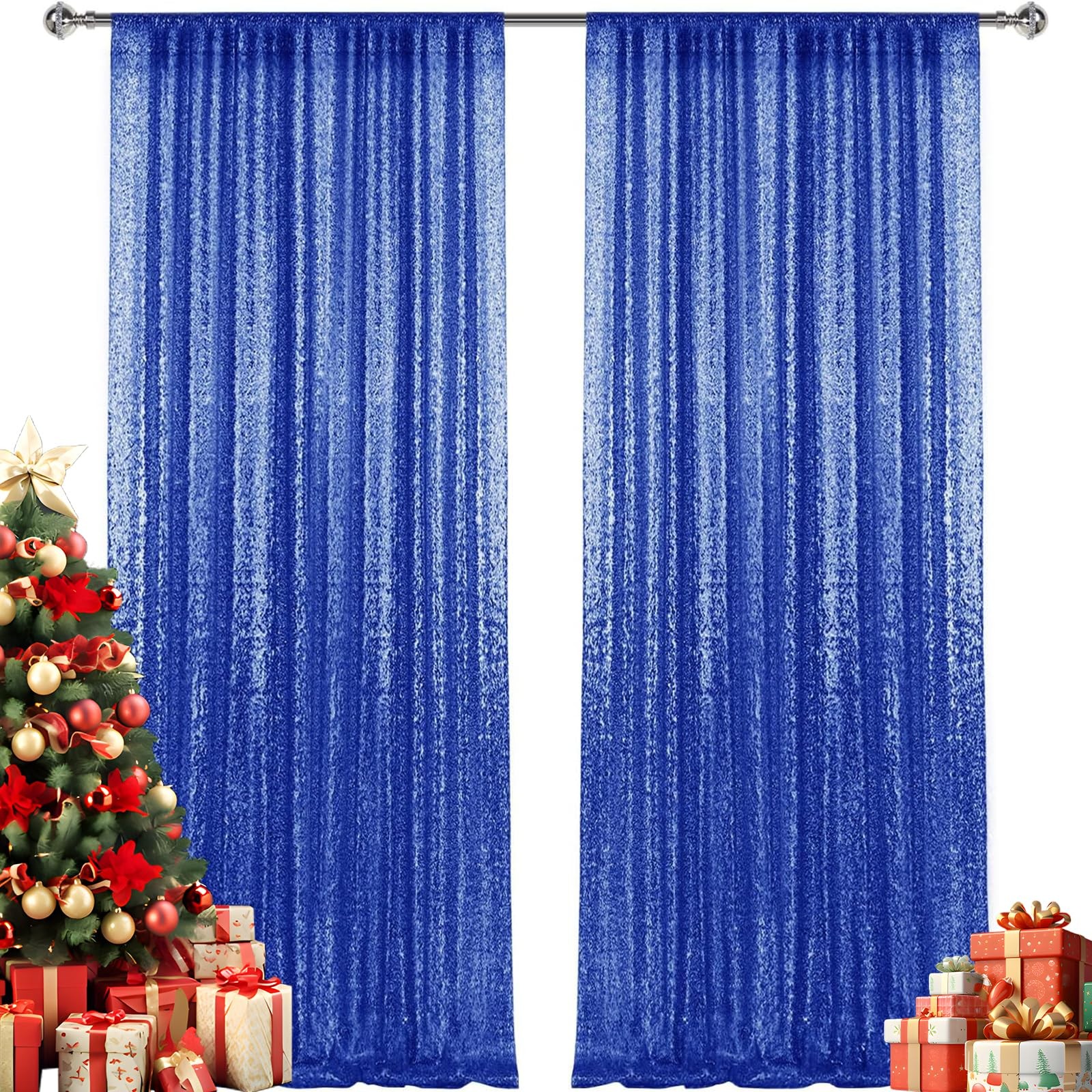 2×8FT-2PCS Royal Blue Sequin Backdrop Curtains Panels, Photography Backdrop G…