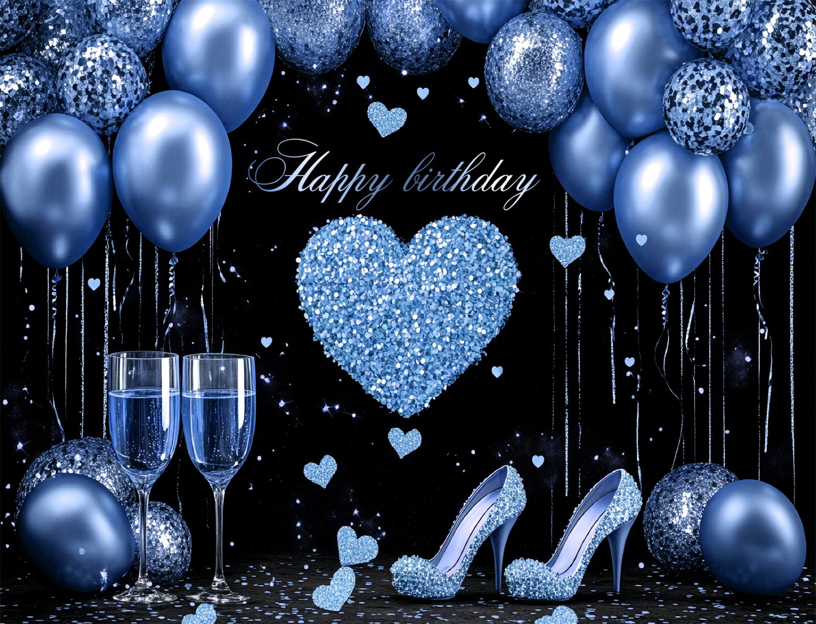 10x8ft Blue High Heels Love Heart Birthday Black Photo Background Studio Props