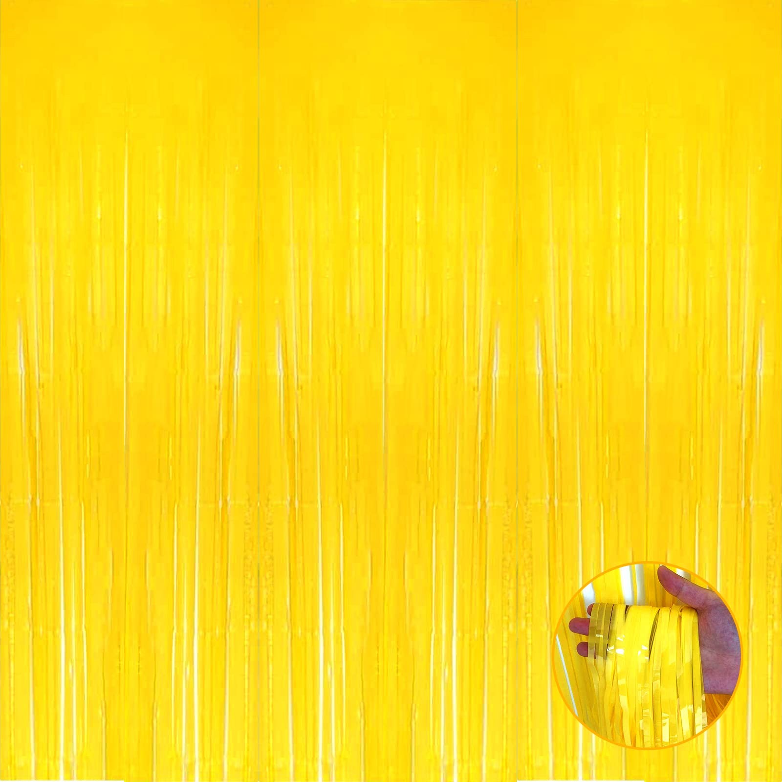 Pack Yellow Foil Fringe Curtain Backdrop 3.3Ft x 9.8Ft Metallic Tinsel Foil F…