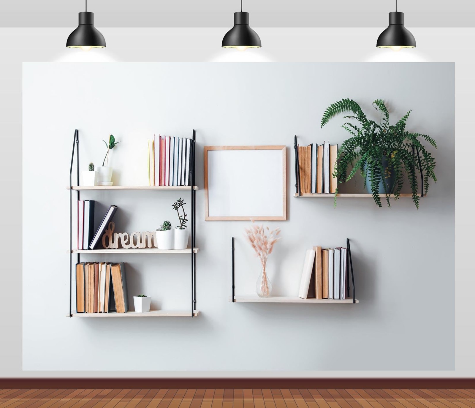 7x5ft Fabric Bookshelf Backdrop Interior Shelves with Books and Decor Hanging…