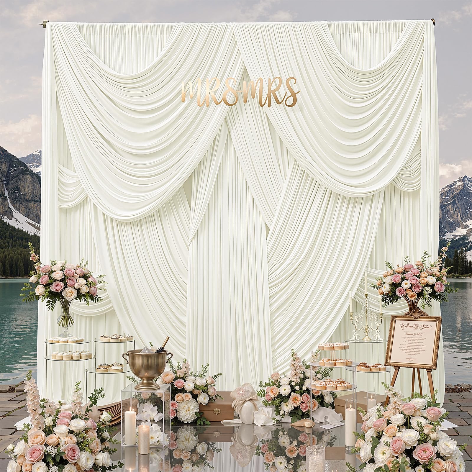 2 Panel Backdrop Curtain 10×14 FT Ivory WrinkleFree Fabric Wedding Party