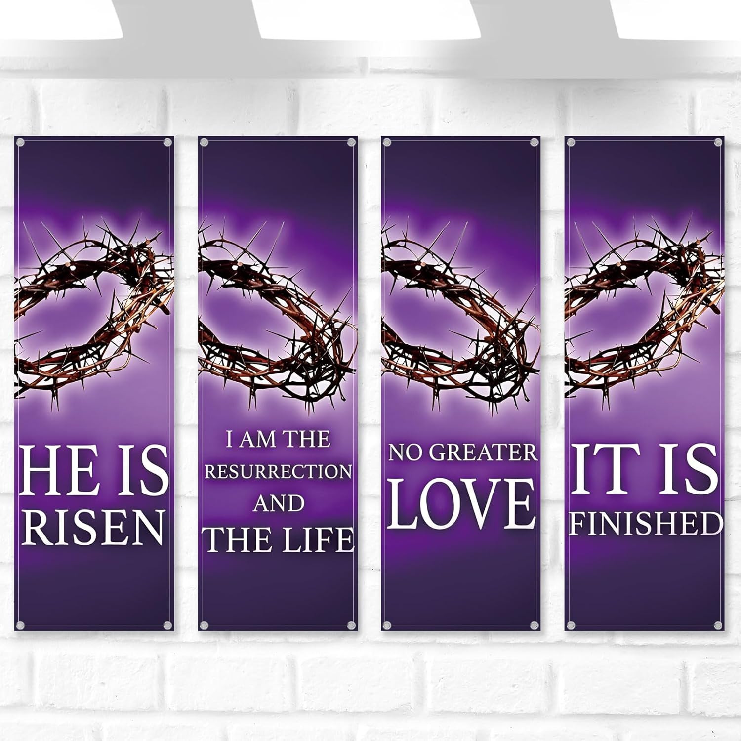 4 Pcs Easter Church Banners with Scripture Purple Easter Religious Banner for Sa