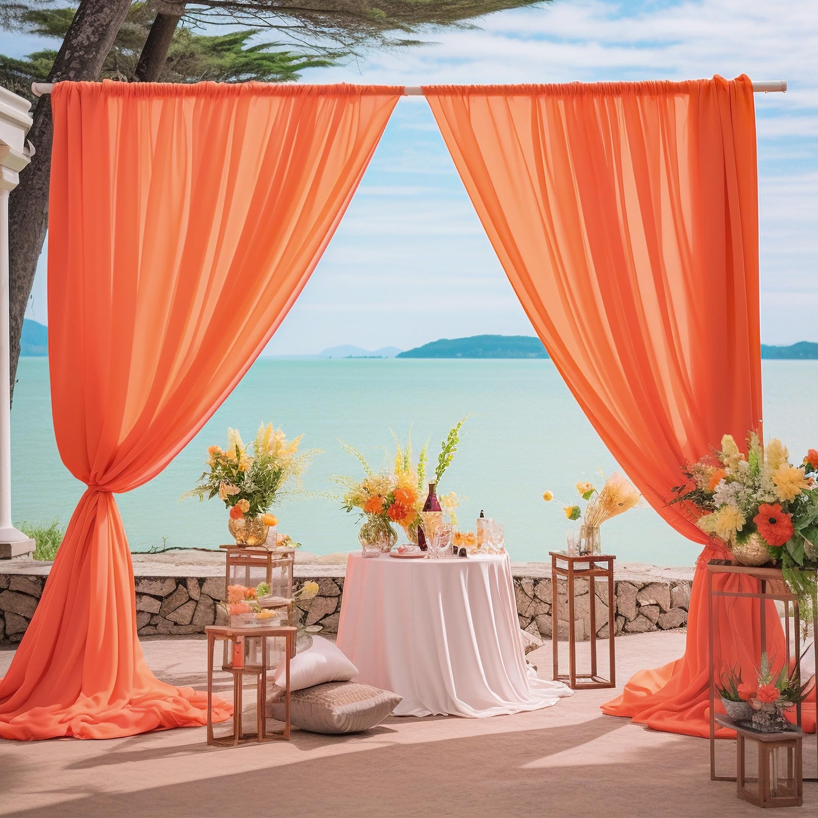 10ft x 10ft Orange Chiffon Backdrop Curtains Wrinkle-Free Sheer Fabric