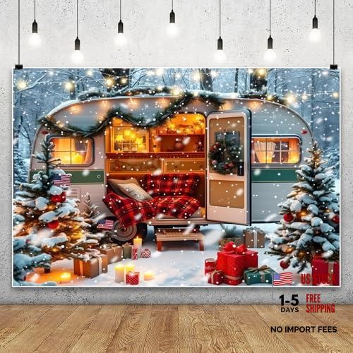 White Red Snowflakes Forest Photo Backdrop – 8x6ft – Winter Wonderland