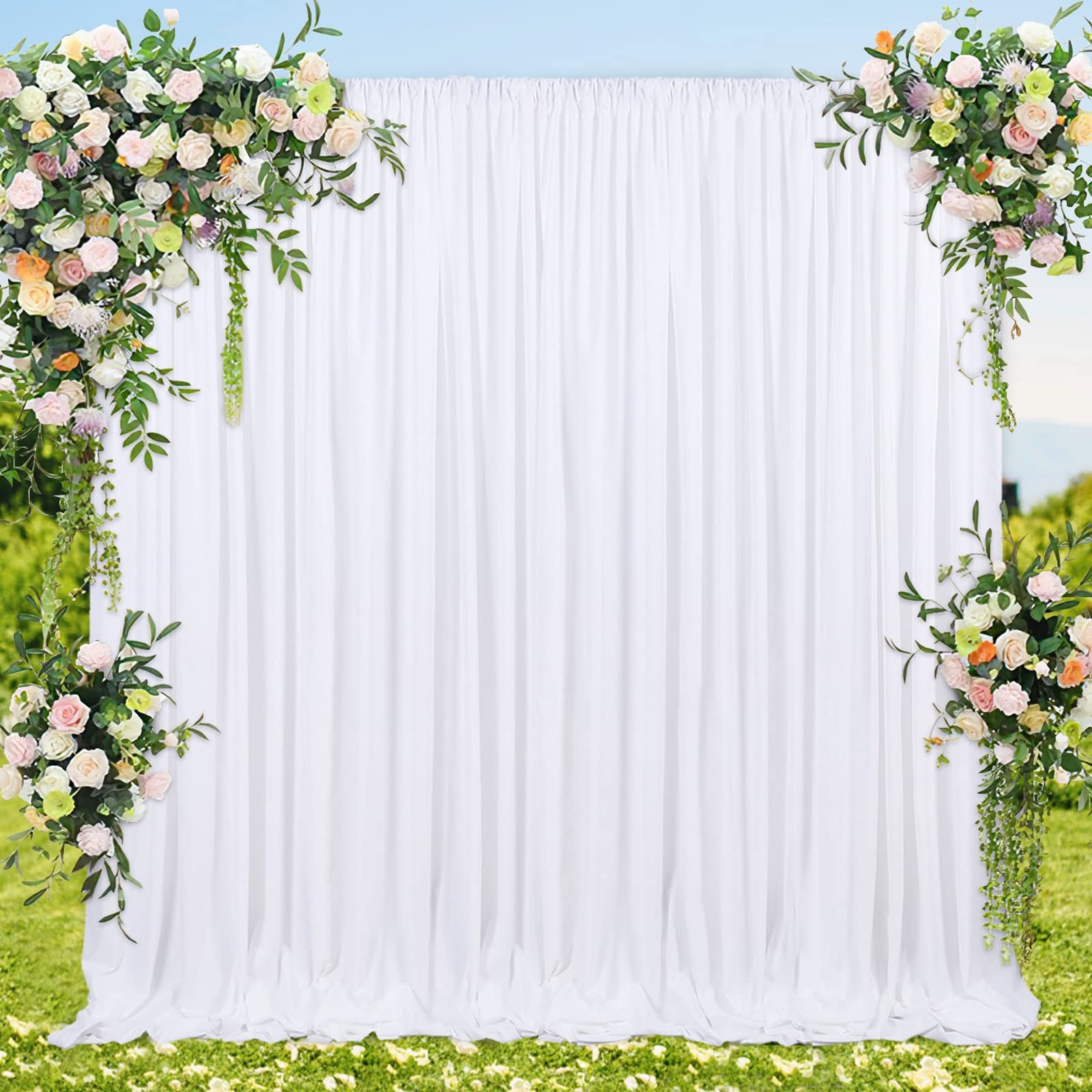 2 Panels White Backdrop Curtains 5ft x 8ft Polyester Photo Backdrop Drapes fo…