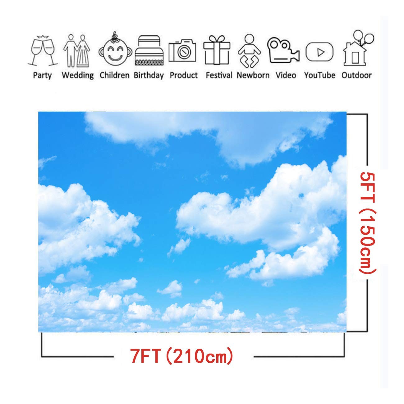Blue Sky White Clouds Theme Photography Backdrops 7x5ft 7x5ft, Blue,White