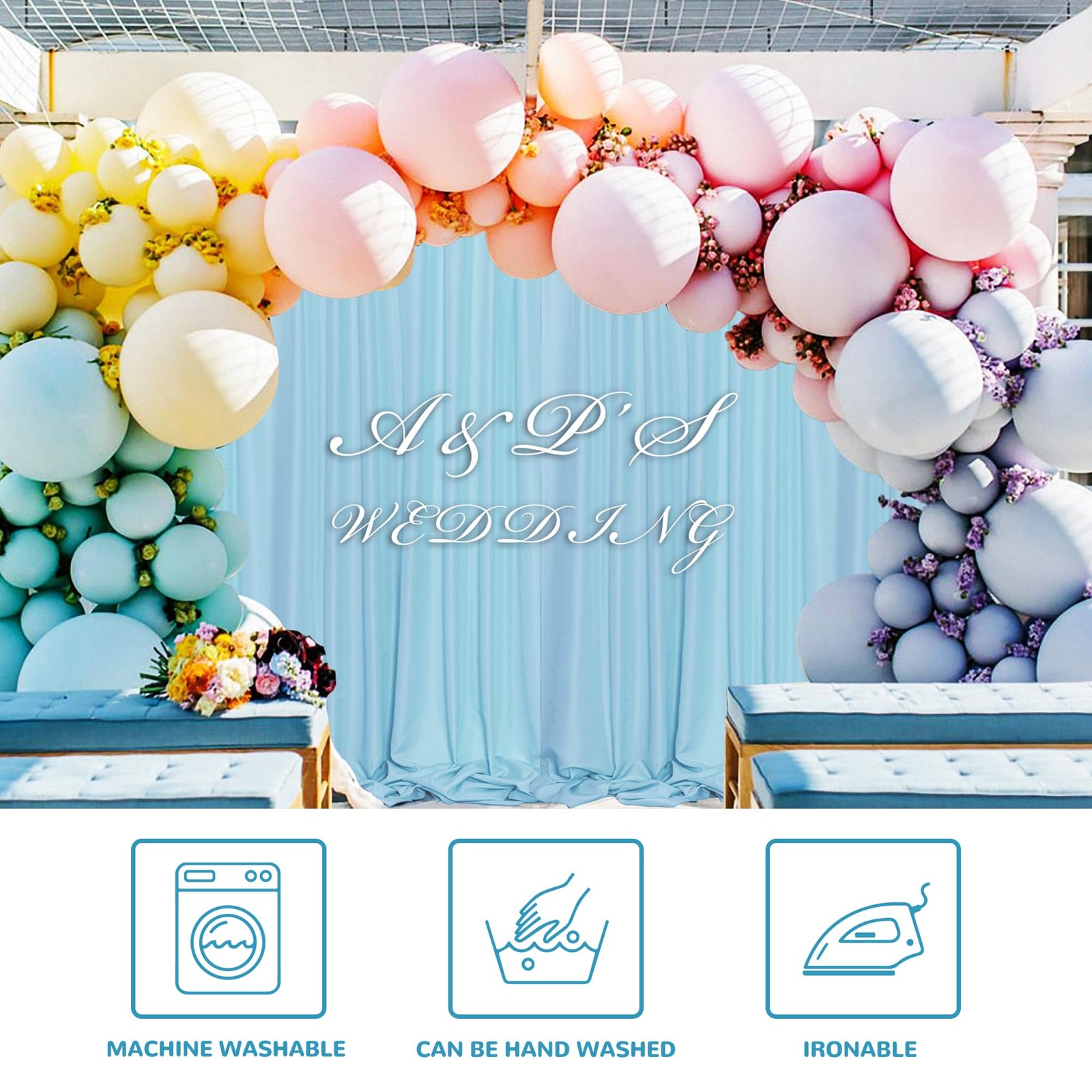 2 Panels 5ft x 10ft Baby Blue Backdrop Curtain, 10x10FT Total, Rod Pocket, Light