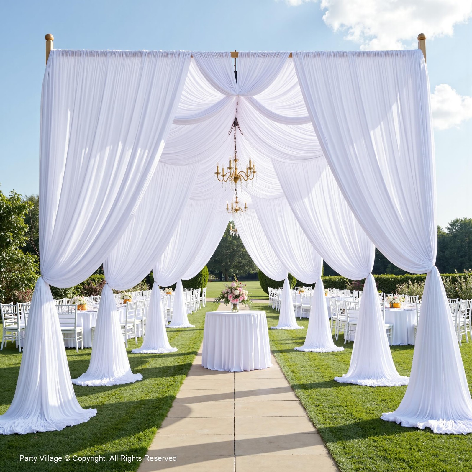 Party Village 40ft×15ft White Backdrop Curtain W5′ x H15′(8 panels),