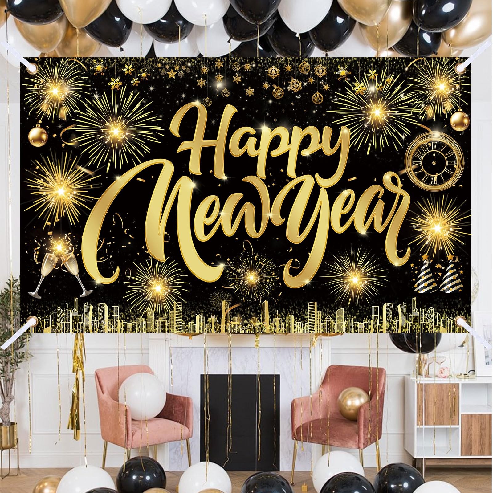 Happy New Year Party Backdrop Poster Banner Photography Background for Party