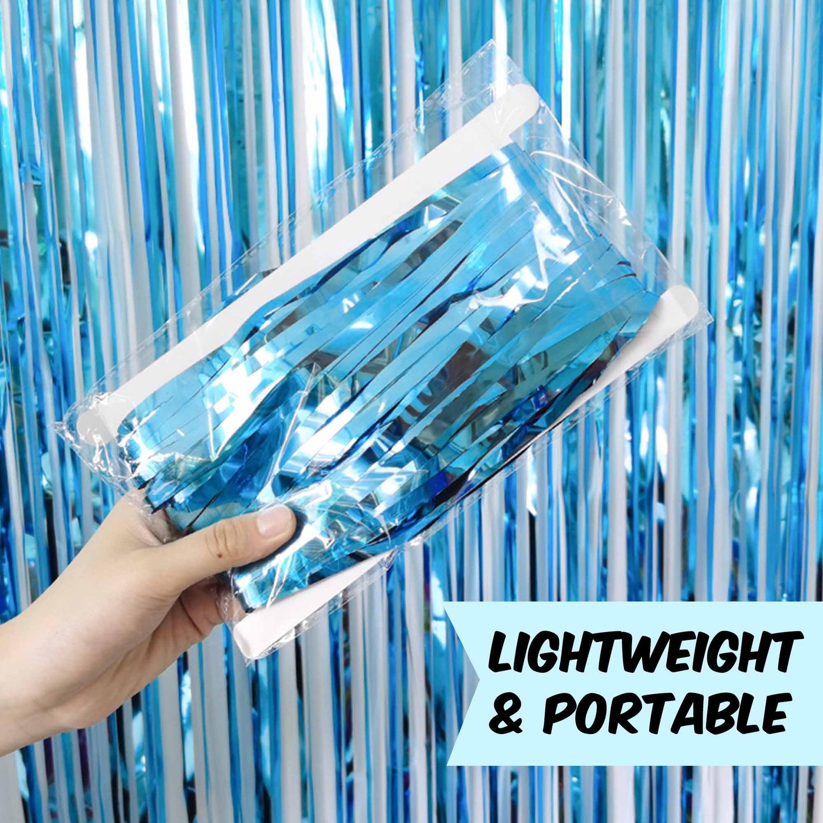 6 Pack Light Blue Foil Fringe Curtains 3.28×6.6 FT Photo Backdrop