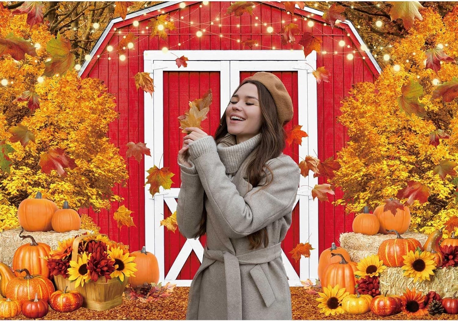 Felortte 12x8ft Polyester Fall Harvest Red Farm Backdrop for Photography Autumn