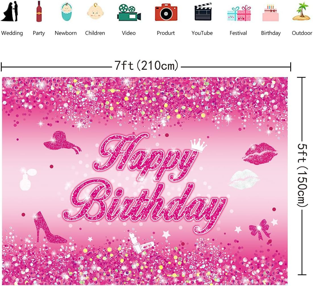 Pink Flash Birthday Backdrop 7X5Ft Hot Pink Shining Sequins Photography Backgrou