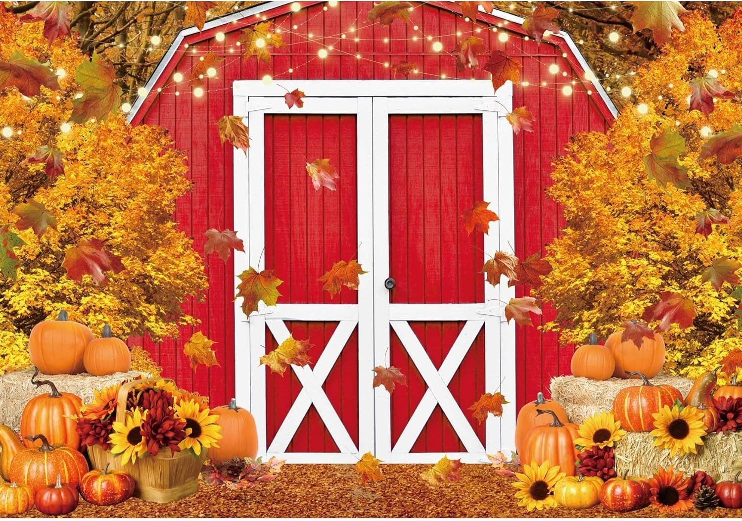 Felortte 12x8ft Polyester Fall Harvest Red Farm Backdrop for Photography Autumn