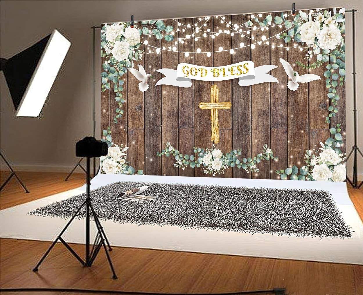 7×5 Ft God Bless Photo Backdrop Mi Primera Comunion First Holy Baptism Prop