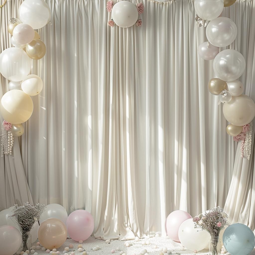 10ft x 10ft Wrinkle Free Ivory Backdrop Curtains for Parties, Polyester Photo…