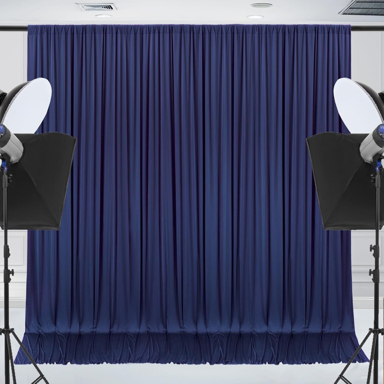 2 PCS 10×10 FT Navy Blue Backdrop Curtain Wrinkle Free Photo Drapes Decor Set