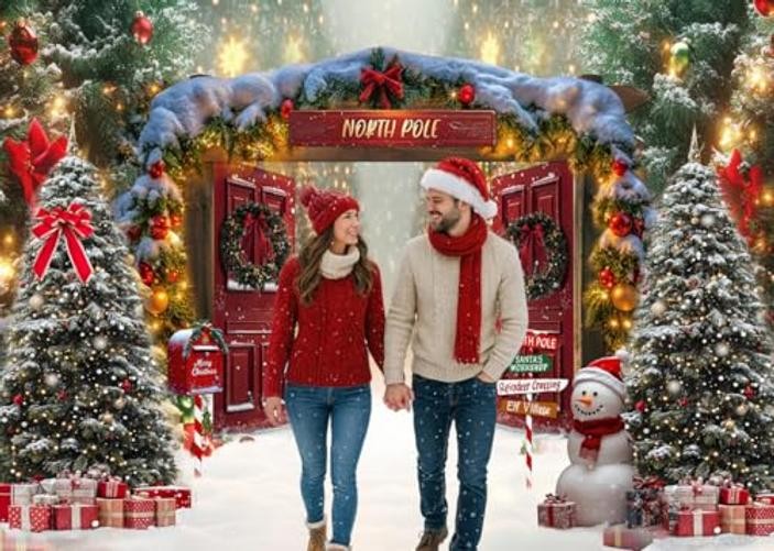 Santa’s 7x5ft Fabric Backdrop for Christmas – North Pole Forest