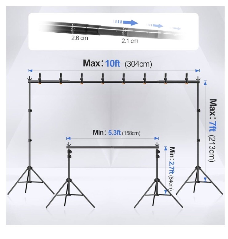 New Emart Backdrop Stand 10x7ft(WxH) Photo Studio Adjustable Background Stand