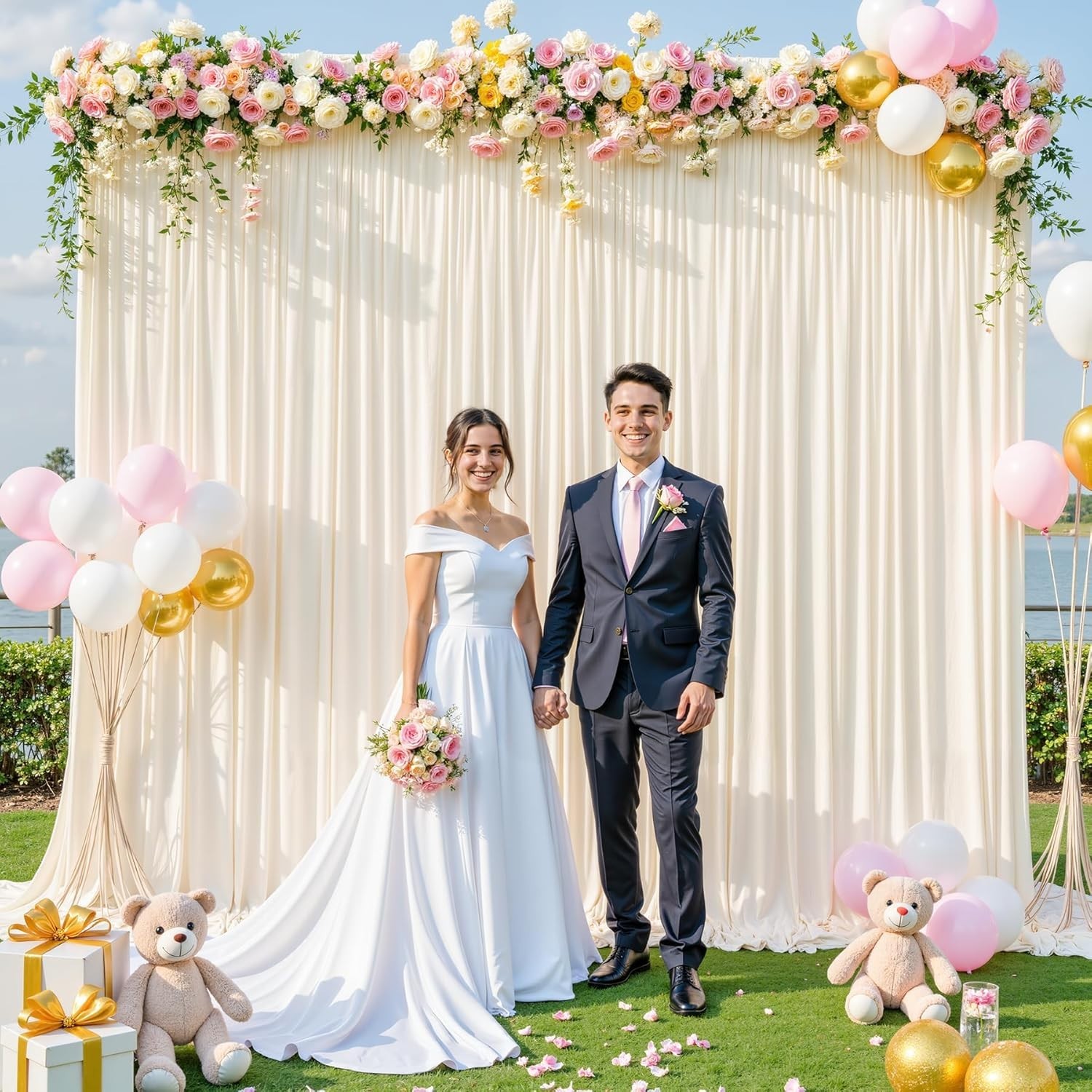 10 Panels Champagne Backdrop Curtain for Parties Wedding Baby Shower Photos