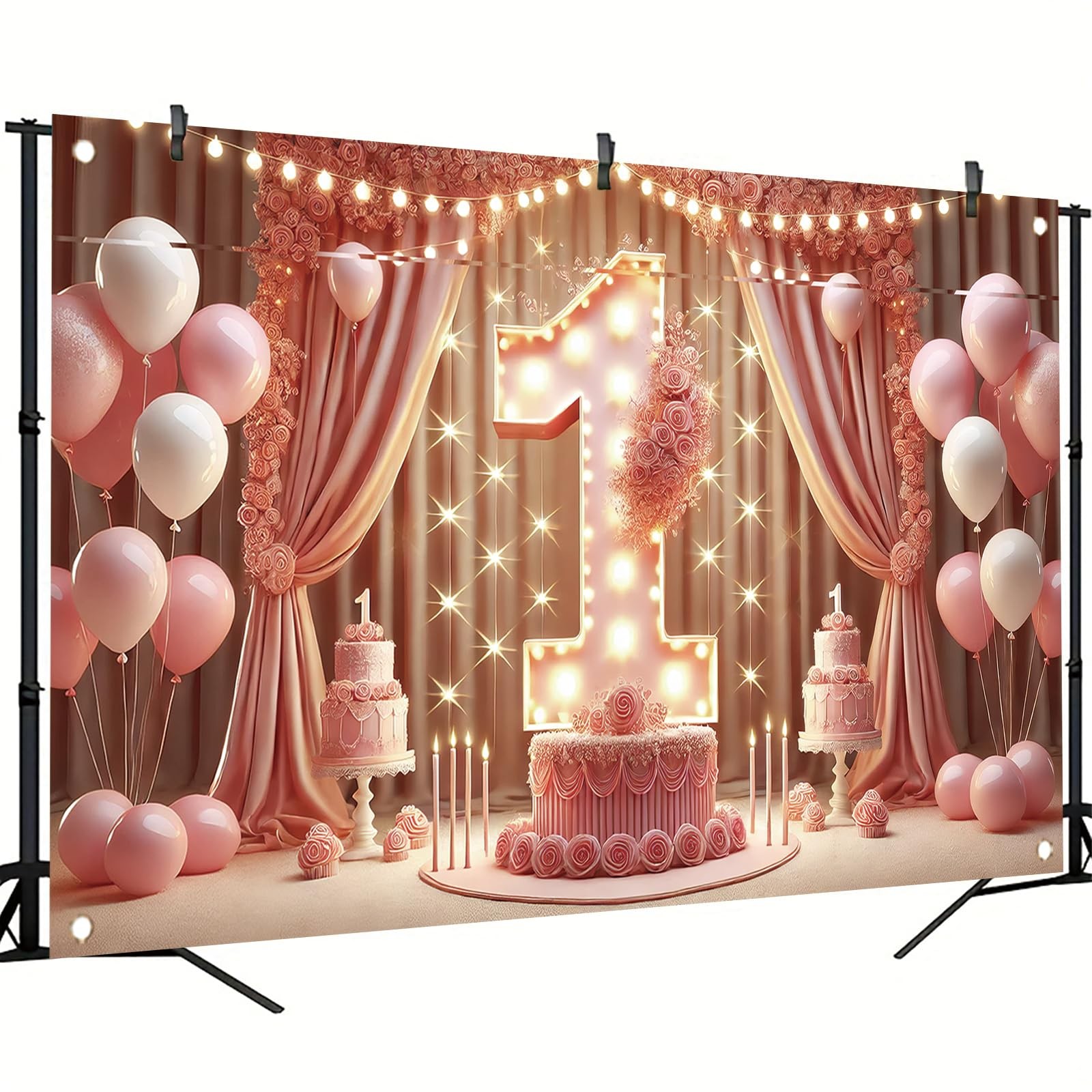 Pink 1st Birthday Backdrop 71 x 43 Inch Princess First Birthday Party Banner …