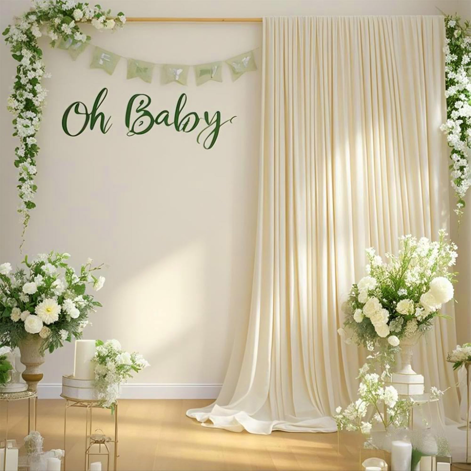 2 PCS 5ft x 10ft Ivory Backdrop Curtains Wedding Bridal Shower Polyester