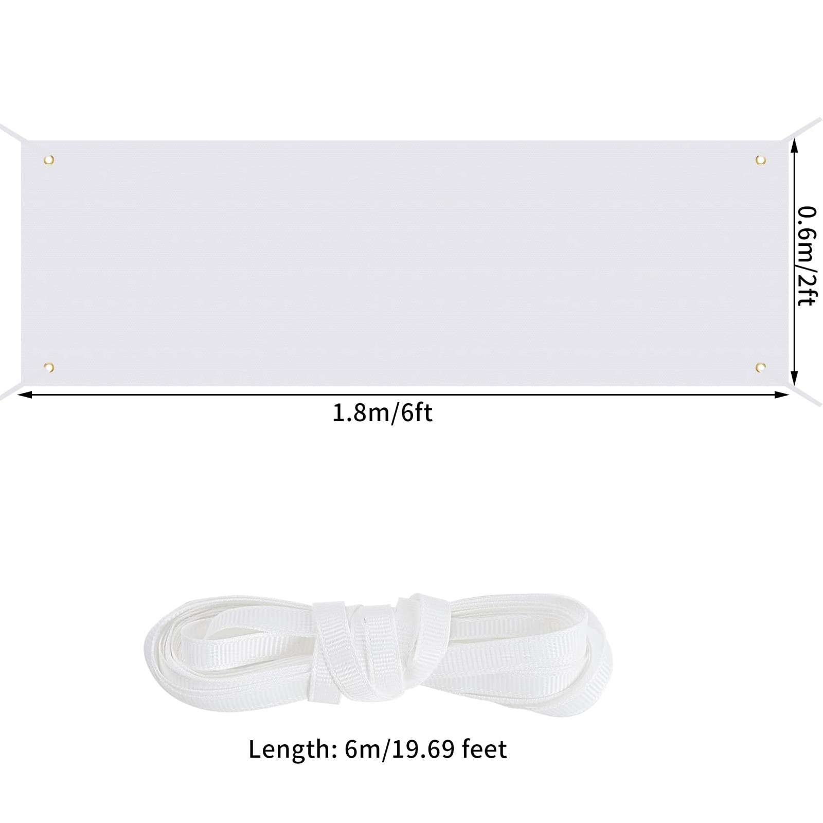 2 Pack Large Blank Banners, 2 x 6 Feet Polyester Oxford Cloth White Banner wi…