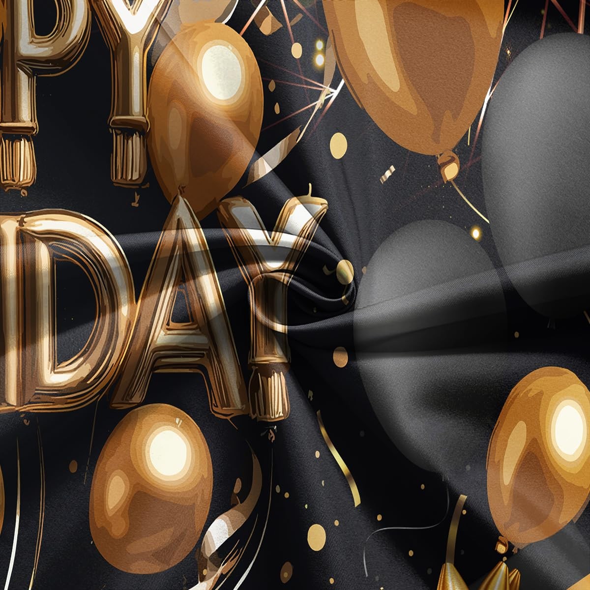 DePhoto 7x5Ft Black Gold Happy Birthday Backdrop Gold and Black Glitter Balloon