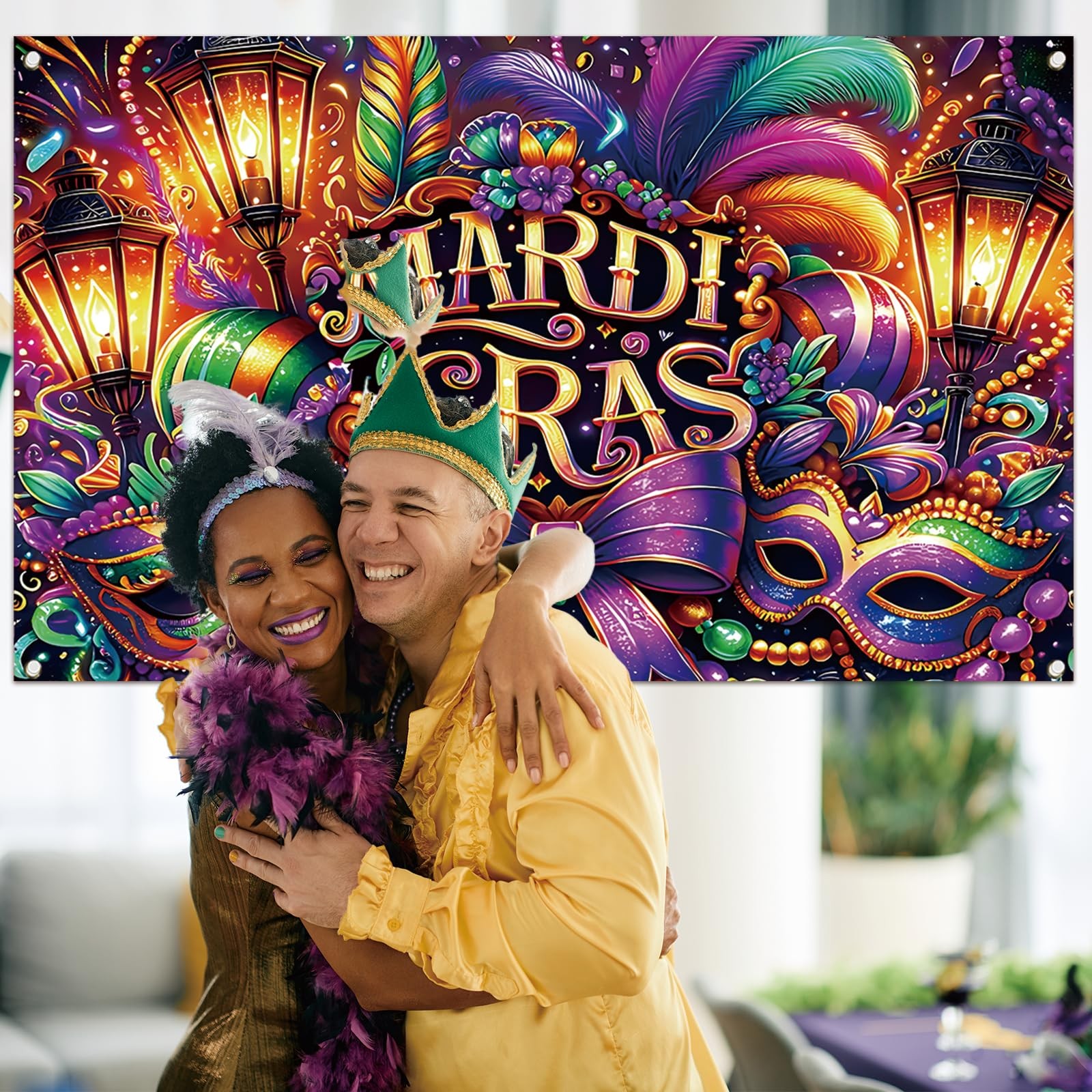Mardi Gras Photo Backdrop New Orleans Carnival Masquerade Home Party Decor