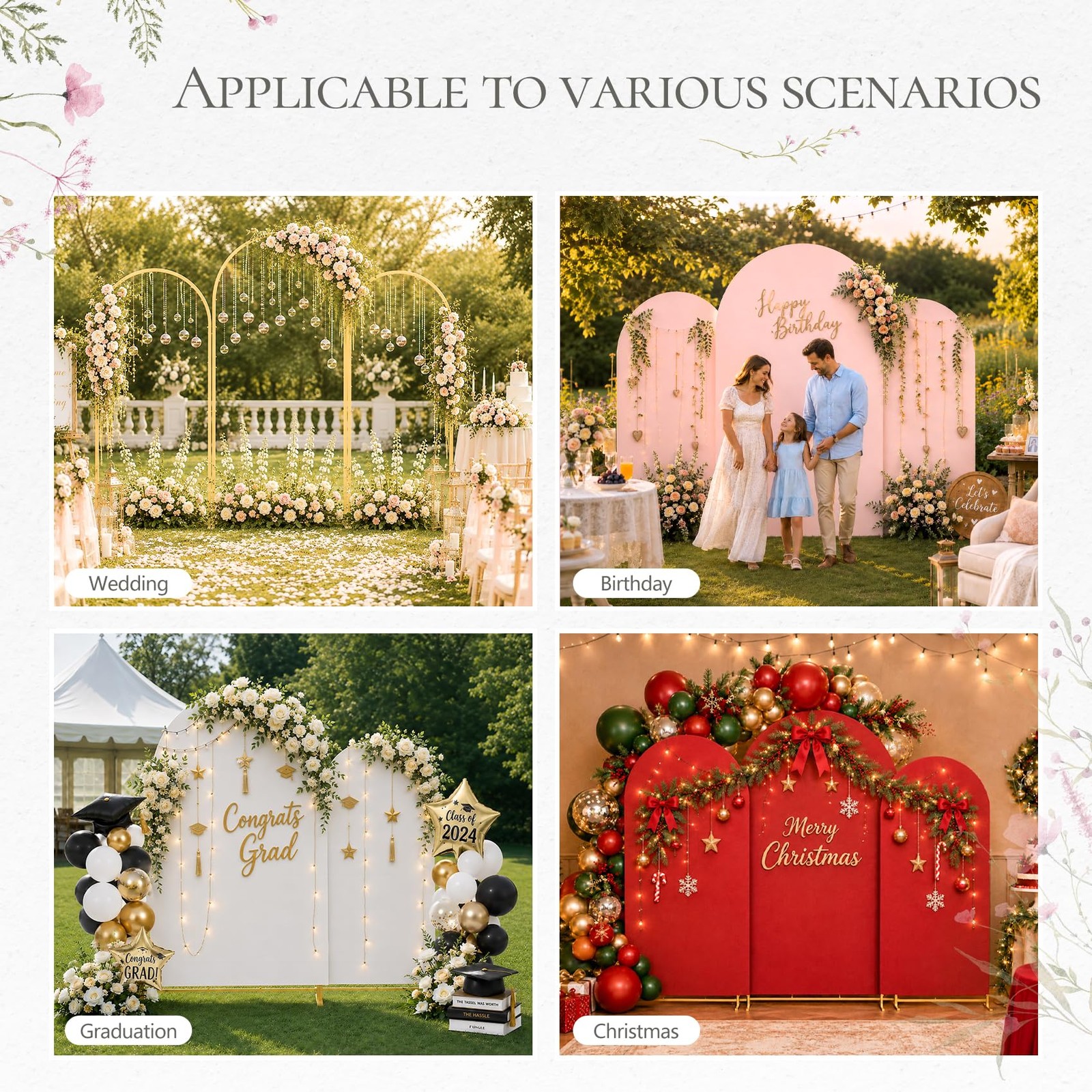 2 Pack Wedding Arch Backdrop Stand 6+7.2 FT, Heavy Duty Metal Arch Frame with…