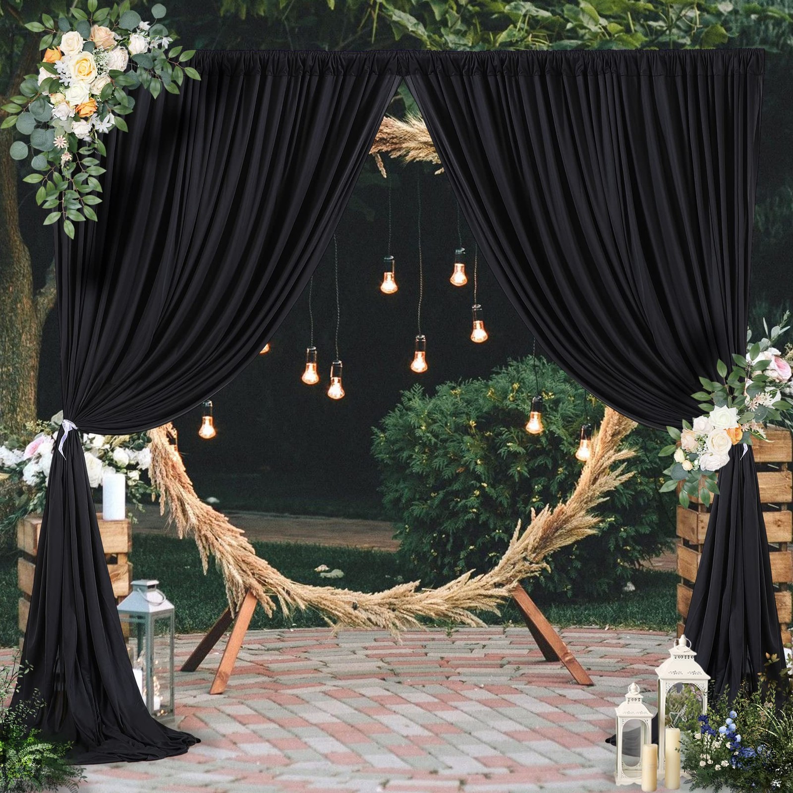 2 PCS 10×10 Ft Black Backdrop Curtains Wrinkle Free Polyester Drapes
