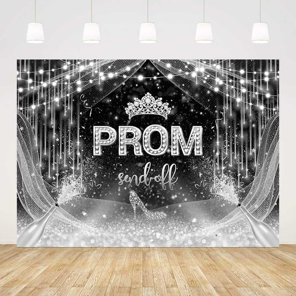 7x5ft Prom 2026 Backdrop Silver and Black Prom Send Off Photography Background.