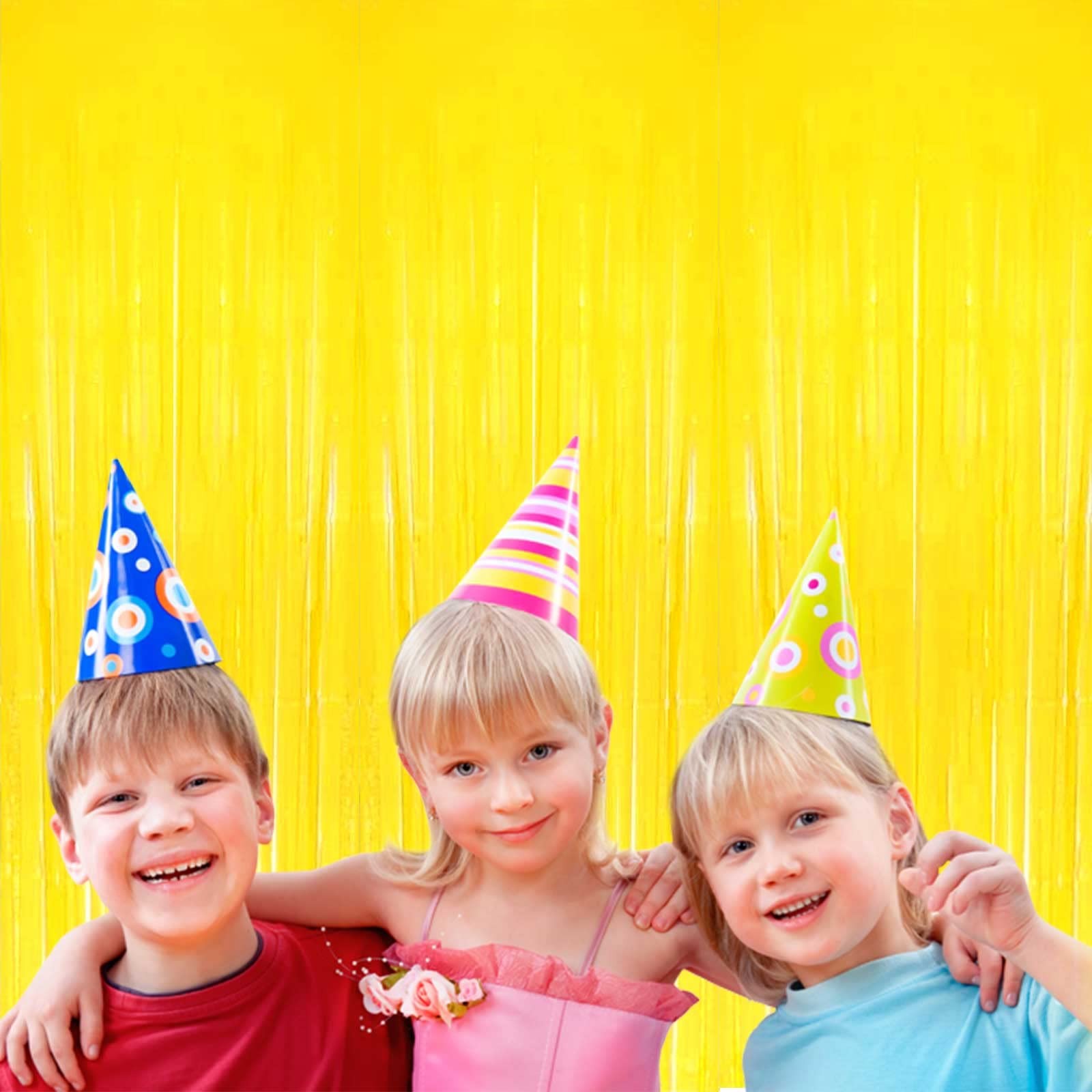 Pack Yellow Foil Fringe Curtain Backdrop 3.3Ft x 9.8Ft Metallic Tinsel Foil F…