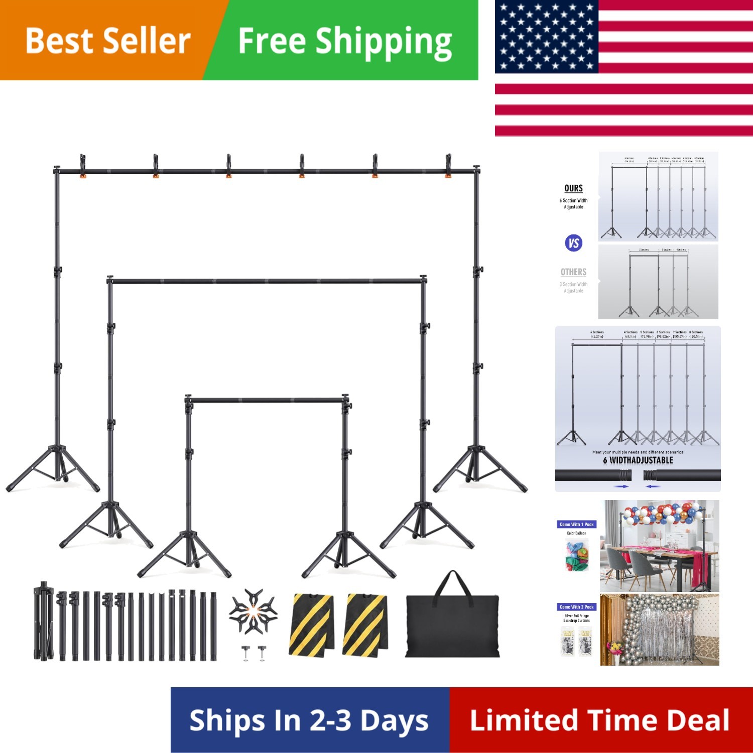 Backdrop Stand Kit – 6 Widths, 10×7.5ft Adjustable Background Stand for Parti…